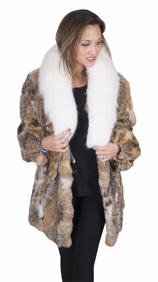 sectioned bobcat fur stroller with fox fur collar