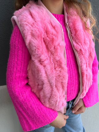 Children's Pink Rabbit Fur Vest