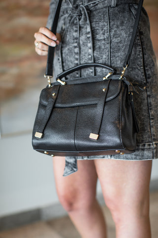 black leather purse