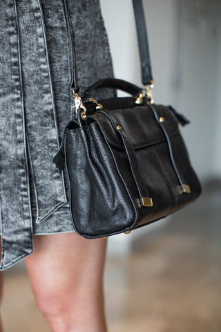 black leather purse