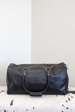 black leather weekend duffle bag