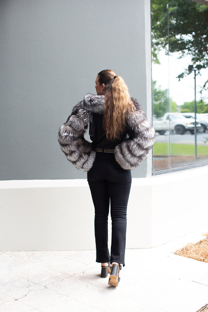 just the sleeves silver fox fur bolero jacket