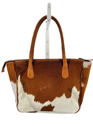 cognac cowhide and leather purse with matching cowhide wallet