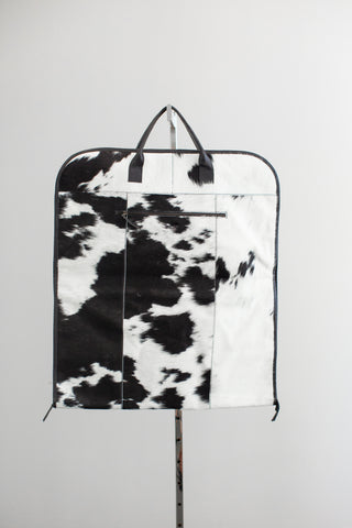 black and white cowhide leather garment bag