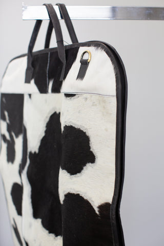 black and white cowhide leather garment bag