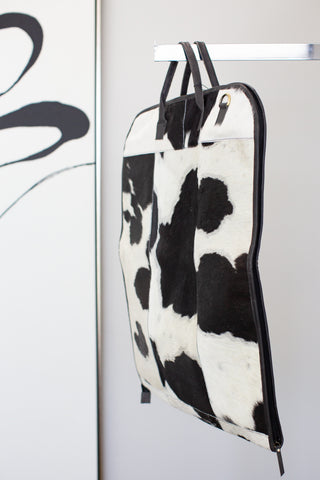 black and white cowhide leather garment bag