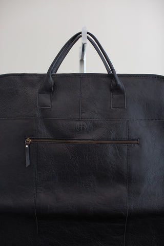 black leather garment bag