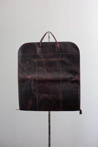 brown distressed leather garment bag