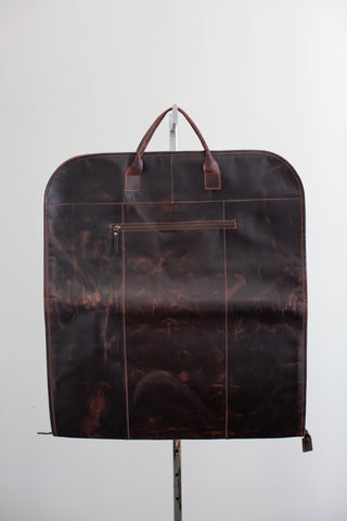 distressed brown leather garment bag