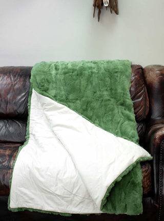 green rabbit fur throw