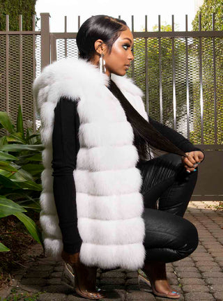 Horizontal Fox Fur Vest with Hood.