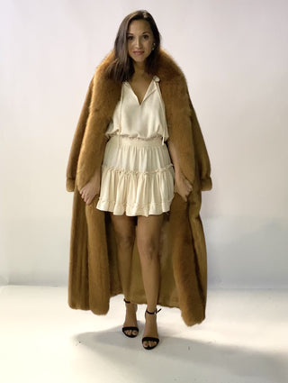 whisky Mink Fur Coat with Fox Fur Tux