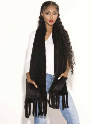 ranch knitted mink fur shawl with pockets & fringe