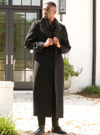 Men's Cashmere Blend Coat with Full Skin Mink Fur Collar.