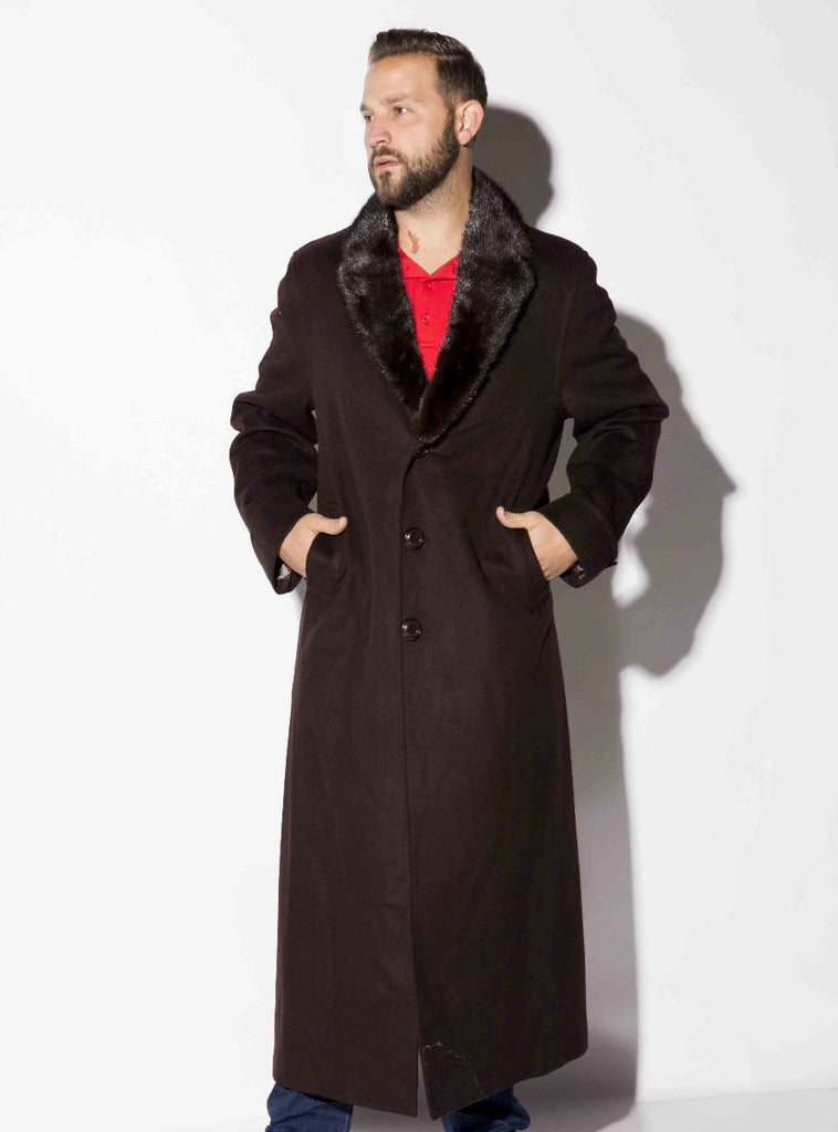 Men's Cashmere Blend Coat with Full Skin Mink Fur Collar | Henig Furs