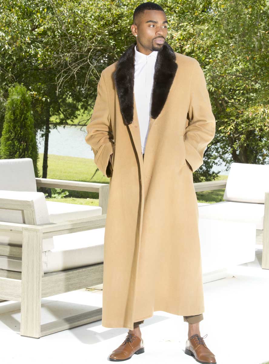 Men's Cashmere Blend Coat with Full Skin Mink Fur Collar