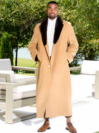 Men's Cashmere Blend Coat with Full Skin Mink Fur Collar.