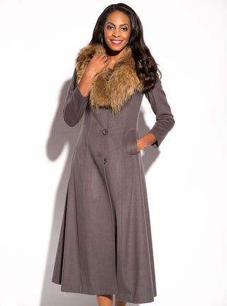 Cashmere Blend Coat with Raccoon Fur Shawl Collar.