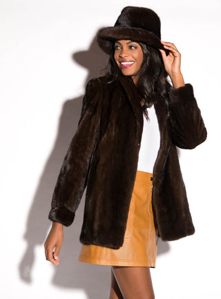 mahogany Mink Fur Jacket with Shawl Collar & Bracelet Cuffs