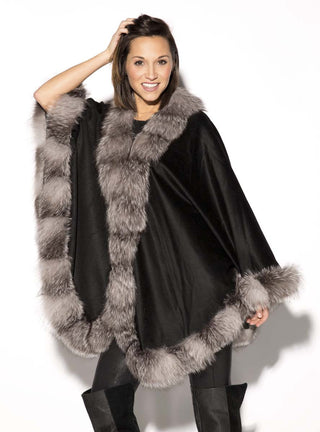 Cashmere Blend Cape with Fox Fur Trim.