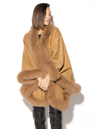 Cashmere Blend Cape with Fox Fur Trim.