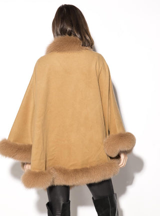 Cashmere Blend Cape with Fox Fur Trim.