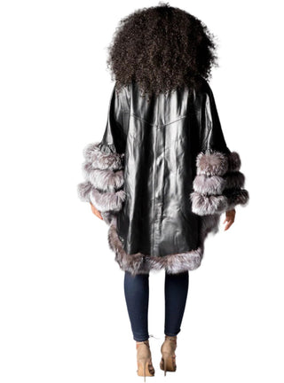 Leather Cape with Fox Fur Trim.