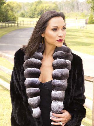 Women's Ranch Mink Coat with Chinchilla Fur Collar