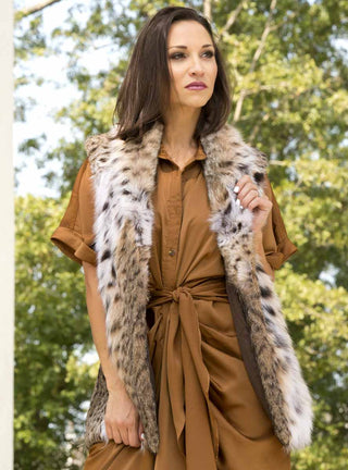 Natural Bobcat Fur Vest with Shawl Collar.