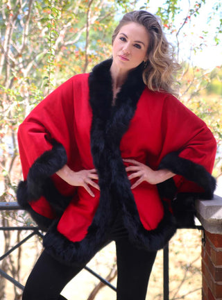 Cashmere Blend Cape with Fox Fur Trim.