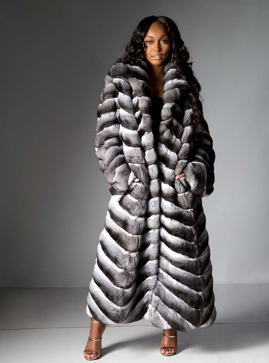 USA Made Chinchilla Fur Coat with Shawl Collar