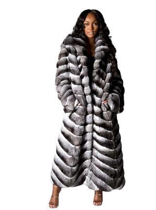 USA Made Chinchilla Fur Coat with Shawl Collar.