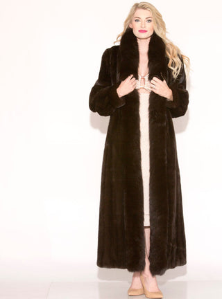 mahogany mink fur coat with fox tux