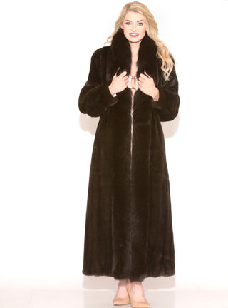 mahogany mink fur coat with fox tux