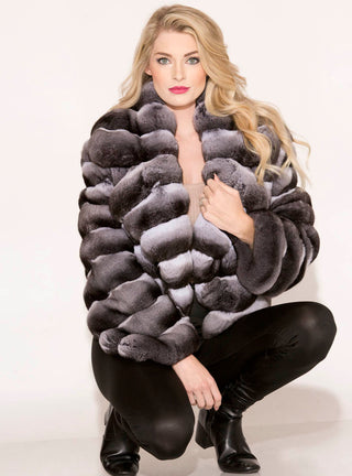 Chinchilla Fur Bolero Jacket with Notch Collar