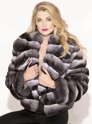 Chinchilla Fur Bolero Jacket with Notch Collar