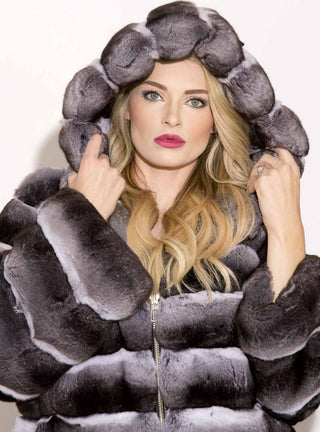 Chinchilla Fur Bomber Jacket with Hood