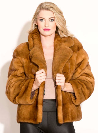 women's whisky mink fur jacket with horizontal pattern