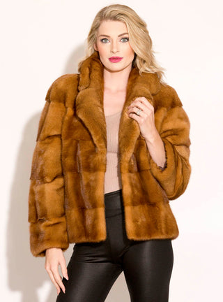 whisky mink fur jacket with horizontal pattern