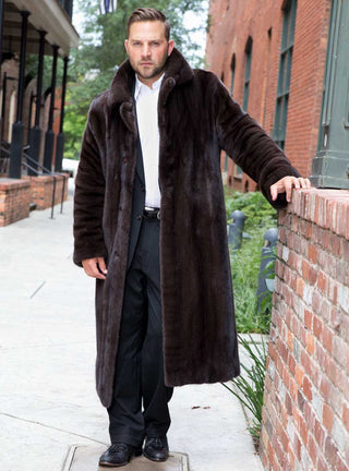 men's full length mahogany mink fur coat