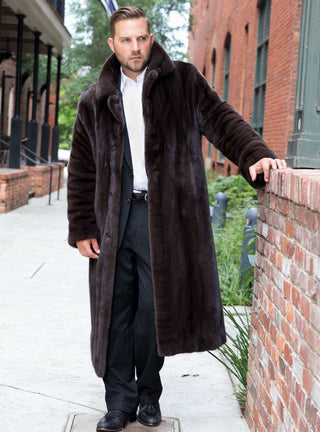 Men's Mink Fur Coat with Notch Collar & Back Split.