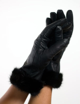 Lamb Leather Gloves with Mink Fur Trim.