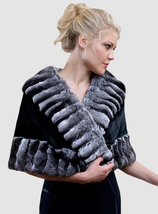 Ranch Mink Fur Cape with Chinchilla Fur Trim.