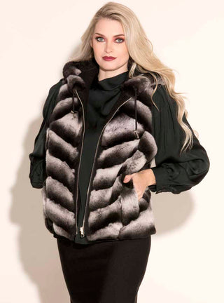 reversible chevron rabbit fur vest