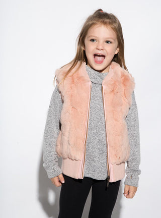 Children's Light Pink Rabbit Fur Vest.