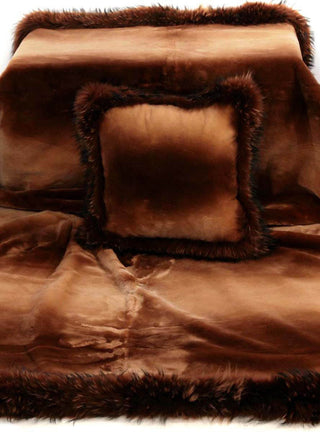 Rust Sheared Beaver Fur Blanket with Rust Fox Fur Trim.