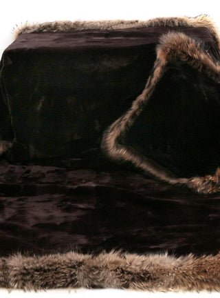 Brown Sheared Beaver Blanket with Crystal Fox Fur Trim