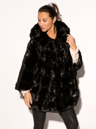 women's ranch mink fur cape with hood