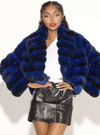 Blue Chinchilla Fur Bolero Jacket.