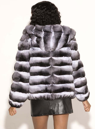 Natural Chinchilla Fur Jacket with Hood.